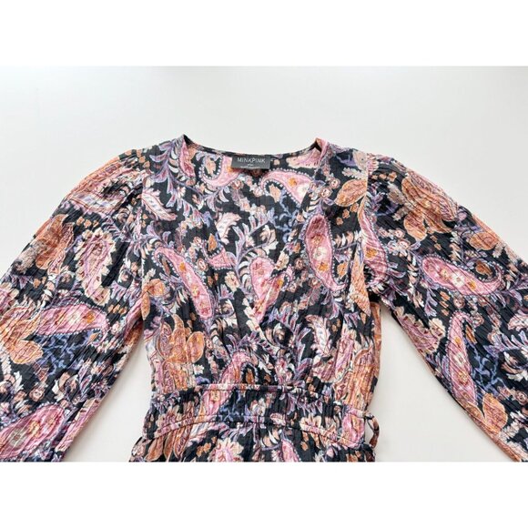 MINKPINK Celestia Floral Paisley Plisse Pleated Boho Peasant Midi Dress, Size S - Picture 8 of 15